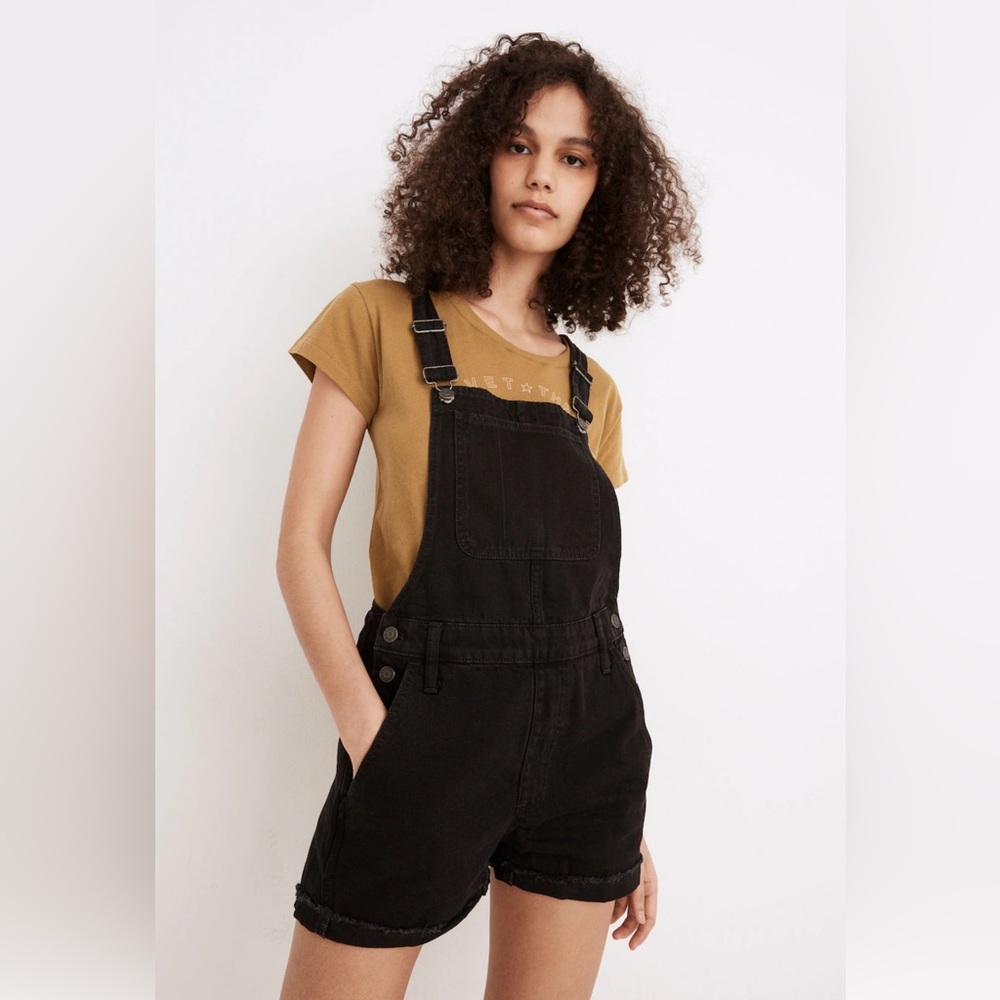 NWT Madewell Black Jean overall shorts size Large